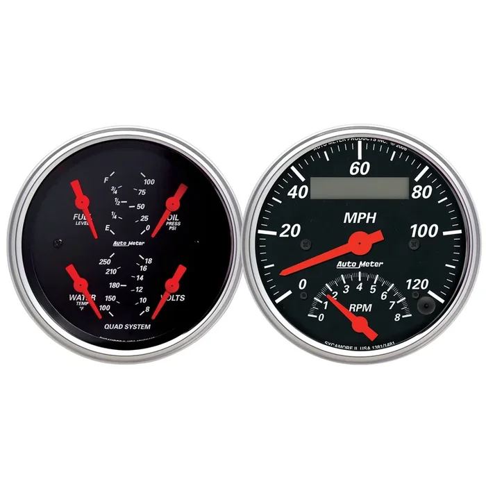 2 Pc. Gauge Kit, 3-3/8″ Quad & Tach/Speedo, 240-33 Ω, Designer Black