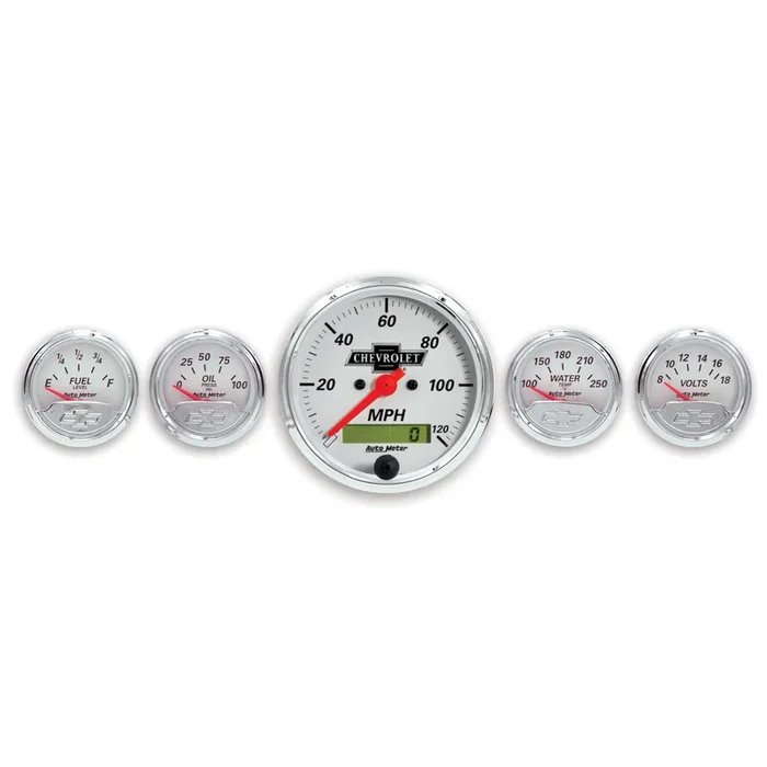 5 Pc. Gauge Kit, 3-1/8″ & 2-1/16″, Elec. Speedo., Chevrolet Heritage Bowtie