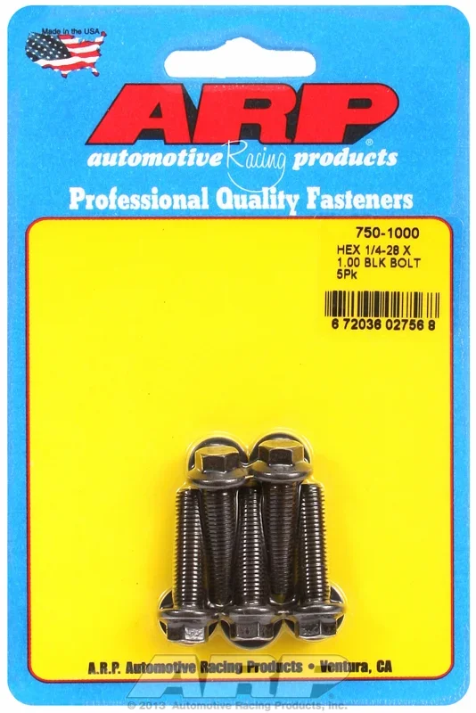 “1/4″”-28 x 1.000 hex black oxide bolts” (5pcs)