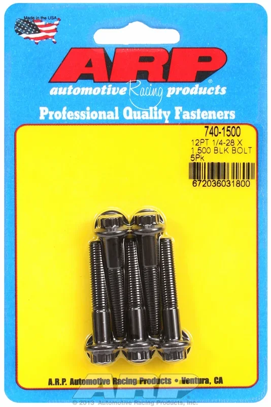 “1/4″”-28 x 1.500 12pt black oxide bolts” (5pcs)
