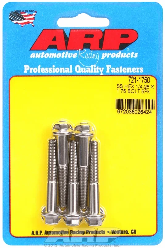 “1/4″”-28 x 1.750 hex SS bolts” (5pcs)