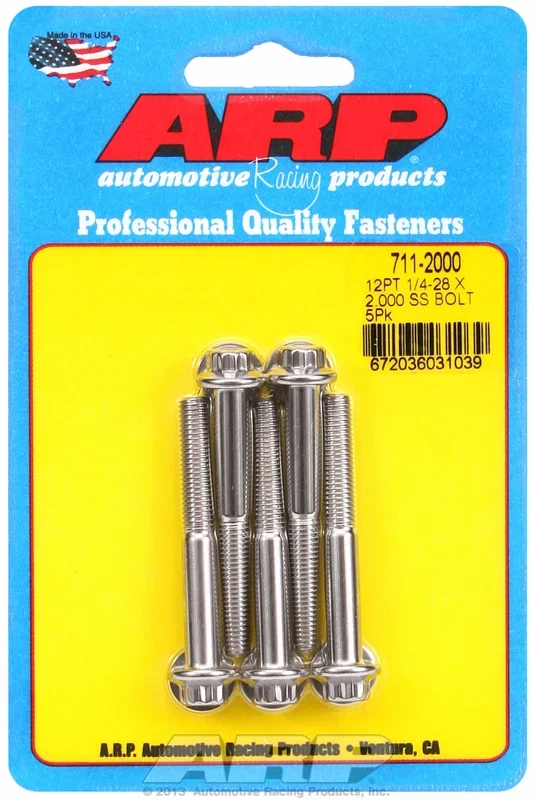 “1/4″”-28 x 2.000 12pt SS bolts” (5pcs)