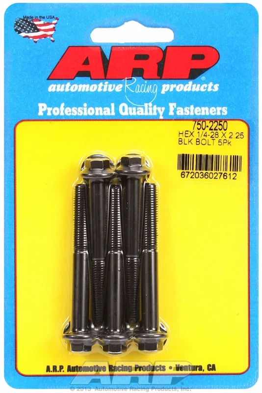 “1/4″”-28 x 2.250 hex black oxide bolts” (5pcs)