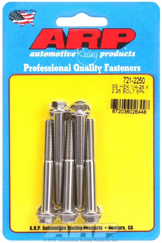 “1/4″”-28 x 2.250 hex SS bolts” (5pcs)