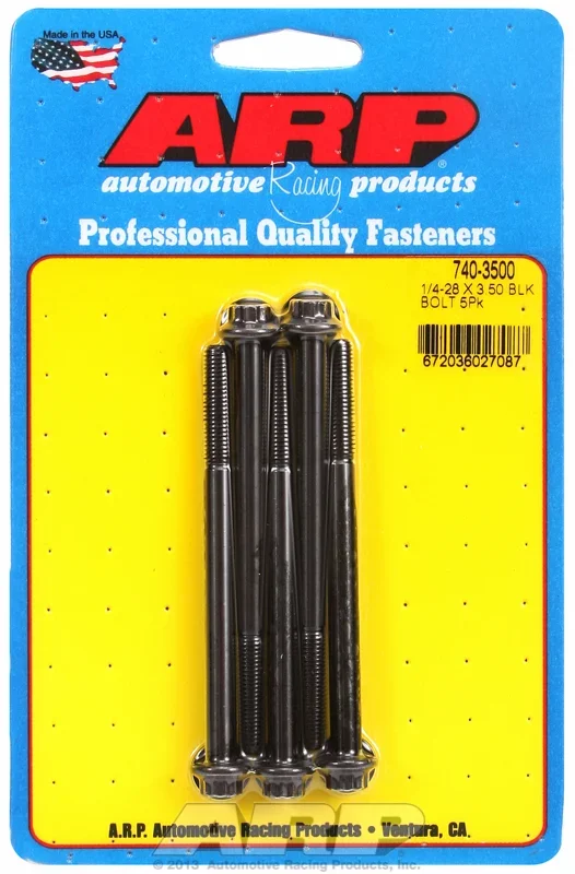 “1/4″”-28 x 3.500 12pt black oxide bolts” (5pcs)