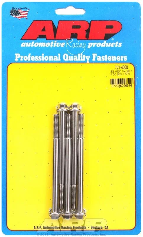 “1/4″”-28 x 4.000 hex SS bolts” (5pcs)