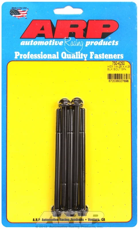 “1/4″”-28 x 4.250 hex black oxide bolts” (5pcs)