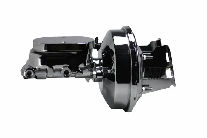 9 Inch Power Booster, 1-1/8 Inch Bore Flat Top Master with Bracket Kit (Chrome) for 1960-1966 Chevrolet and GMC