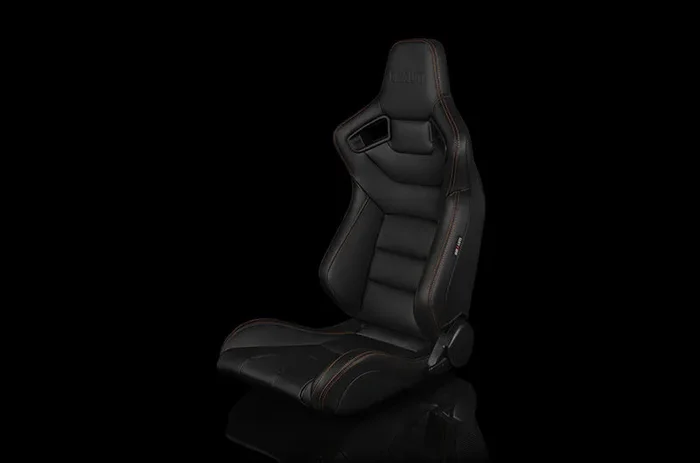 Braum Elite Series Sport Seats – Black Leatherette (Orange Stitching) Pair – Universal