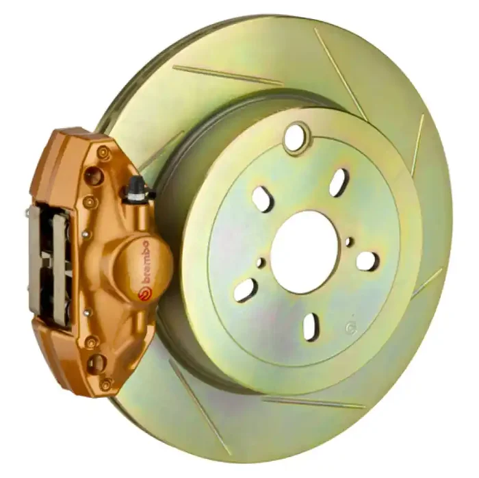 Brembo 08-14 WRX Rear GT BBK 2 Piston Cast 2pc 316 x20 1pc Rotor Slotted Type1 – Gold