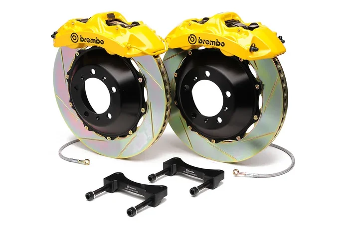 Brembo Gran Turismo 6 Piston Front Brake Kit Yellow Slotted Rotors – 2004-2017 Subaru STI