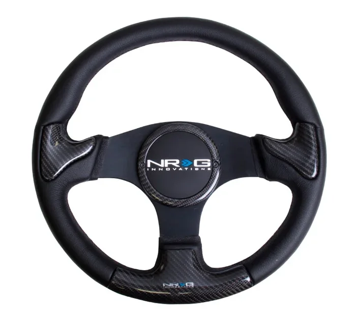 NRG 350mm carbon fiber steering wheel Black Frame With Black Stitching – Universal