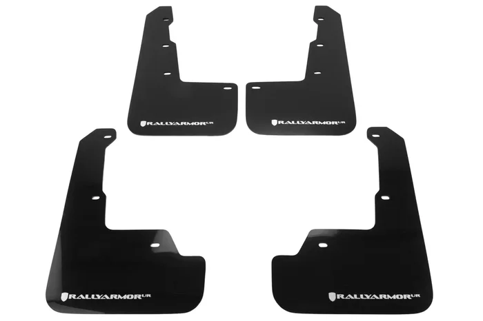 Rally Armor Mud Flaps – Black Mud Flap with White Logo – 2015-2021 Subaru WRX / STI
