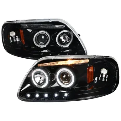 Spec-D Tuning F-150 Dual Halo Projector Headlights – Jet Black Housing, Clear Lens (1997-2003)