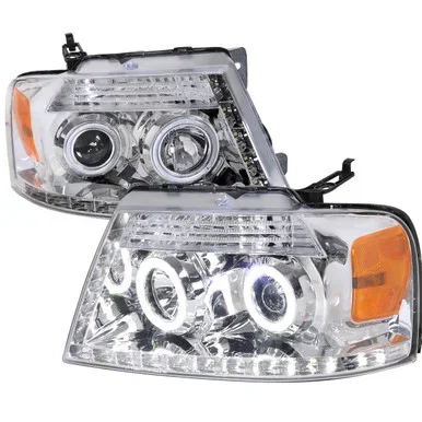Spec-D Tuning F-150 Dual Halo Projector Headlights w/ LED Light Strip – Chrome Housing, Clear Lens (2004-2008)