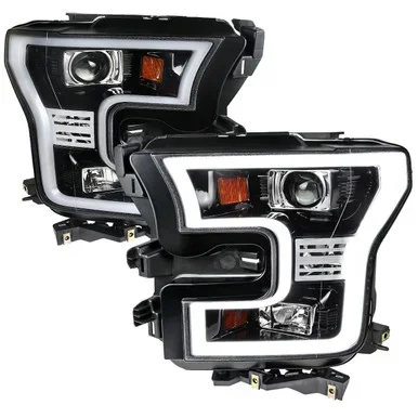 Spec-D Tuning F-150 Projector Headlights w/ LED Bars – Jet Black Housing, Clear Lens (2015-2017)