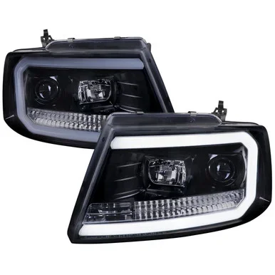 Spec-D Tuning F-150 Projector Headlights w/ LED C-Bars – Gloss Black Housing, Smoked Lens (2004-2008)