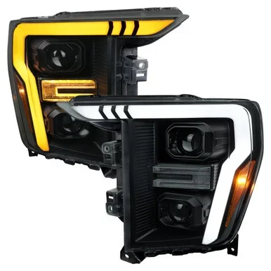 Spec-D Tuning F-150 Projector Headlights w/ LED Switchback Sequential Turn Signal Bars – Black Housing, Smoked Lens (2021-2023)