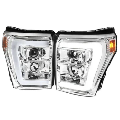 Spec-D Tuning F-250 Projector Headlights w/ LED C-Bars – Chrome Housing, Clear Lens (2011-2016)