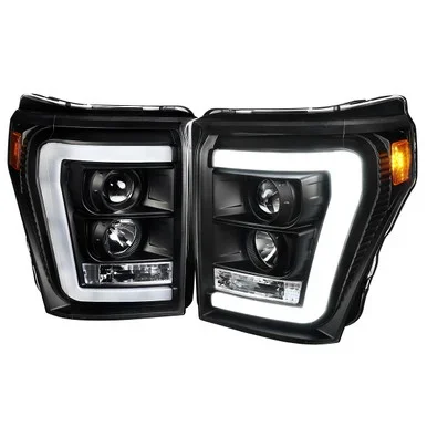 Spec-D Tuning F-250 Projector Headlights w/ LED C-Bars – Matte Black Housing, Clear Lens (2011-2016)