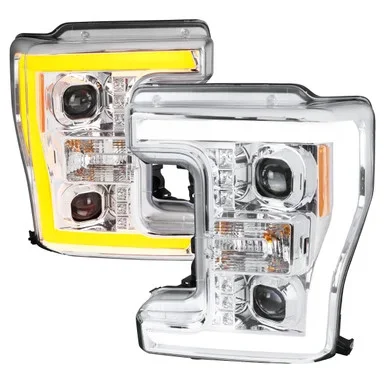 Spec-D Tuning F-250 Projector Headlights w/ Switchback LED C-Bars – Chrome Housing, Clear Lens (2017-2019)