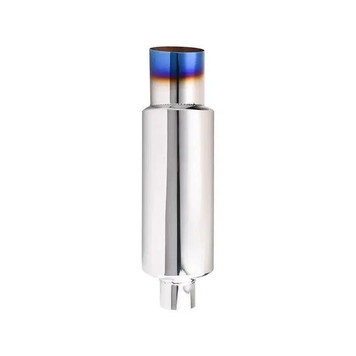 SPELAB N1 Universal 2″ Inlet 3″ Outlet Performance Exhaust Muffler with Straight Blue Burnt Tip – Moderate Sound