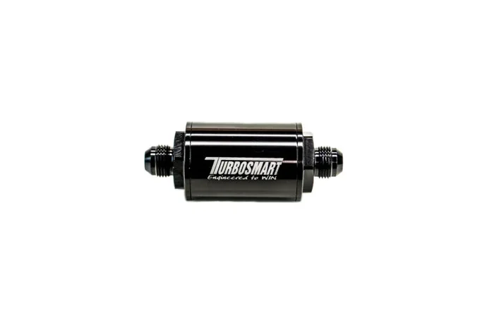 Turbosmart FPR Billet Inline Fuel Filter 1.75in OD 3.825in Length AN-10 Male Inlet – Black